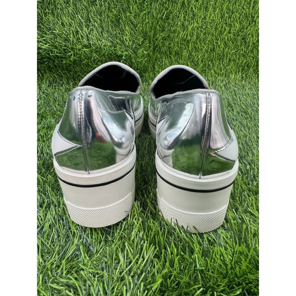 STELLA MCCARTNEY Silver Metallic Faux Leather Binx Star Platform Slip On Shoes 7